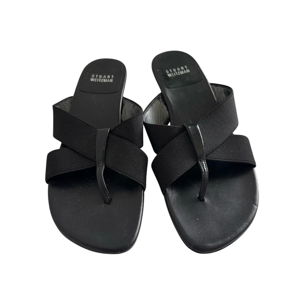 Stuart Weitzman Patent‎ Leather Elastic Wedge Sandals Size 7 W Box Ret $285